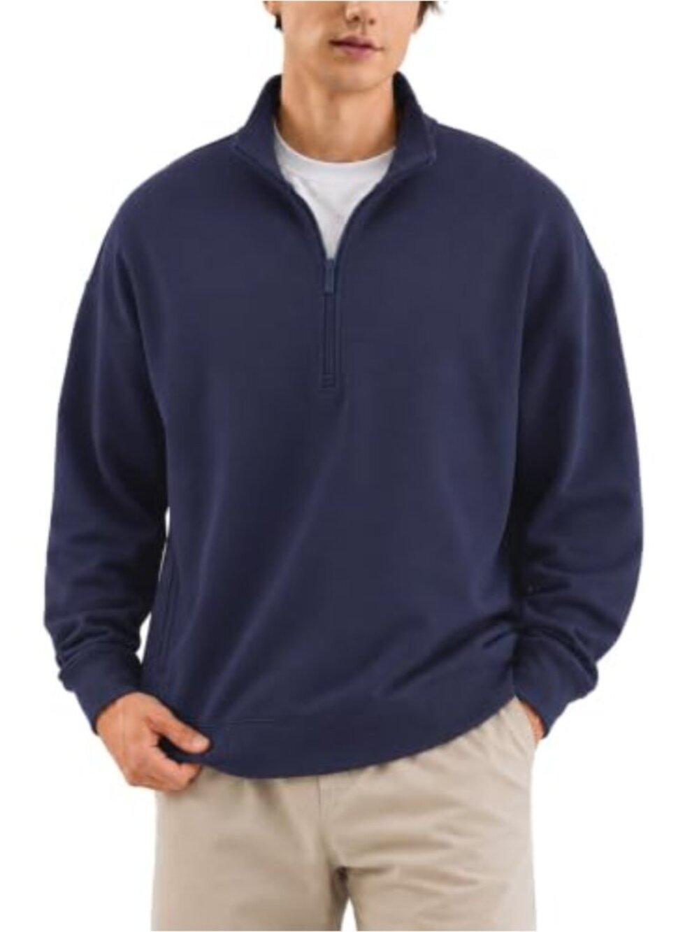 Oversized Heavyweight Fleece Quarter Zip Pullover Sweatshirt Side Pockets